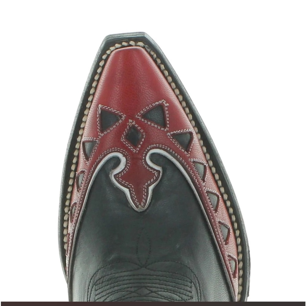Old Gringo Black and Red Embroidered Leather Heeled Cowboy Boots - Picture 7 of 15